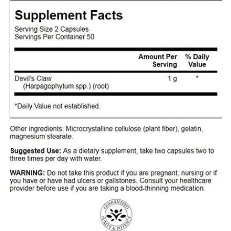 Devil's Claw 500 Mg, 100 Capsules Size 00 Swanson Health Products