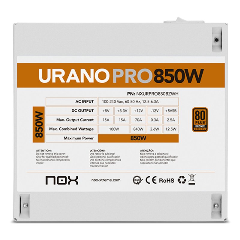 NOX Urano PRO White 850W Bronze power supply unit ATX