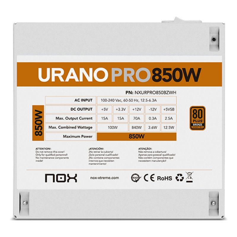 NOX Urano PRO White 850W Bronze unité d'alimentation d'énergie ATX Blanc