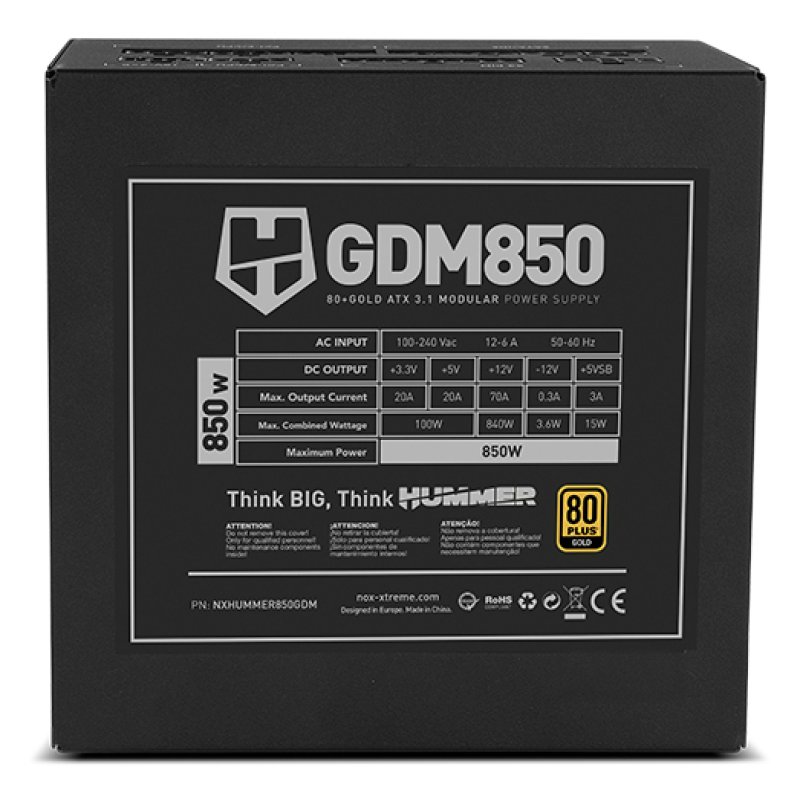 NOX Hummer GDM 850W GOLD power supply unit 20 4 pin ATX ATX Black