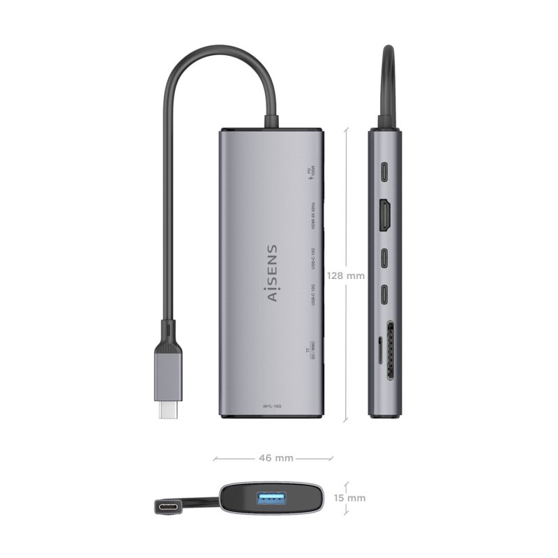 AISENS ASUC-7P031-GR station d'accueil Avec fil USB 3.2 Gen 1 (3.1 Gen 1) Type-C Gris