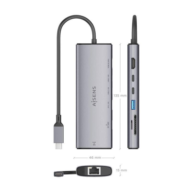 USB-C DOCK AISENS 7 EN 1 HDMI RJ45 USB 10G 2XUSB-C 10G SD MICRO SD 20CM