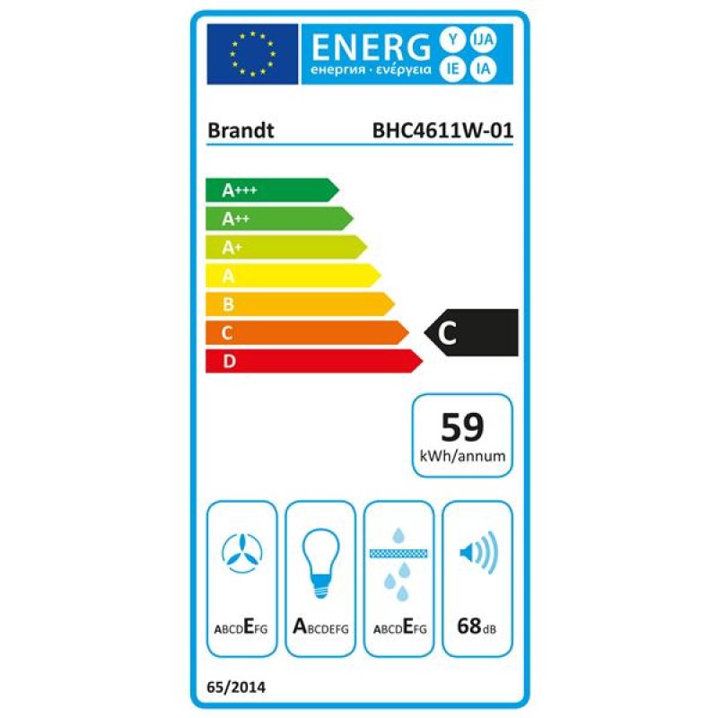 Brandt BHC4611W hotte Montée au mur Blanc C 319 m³/h