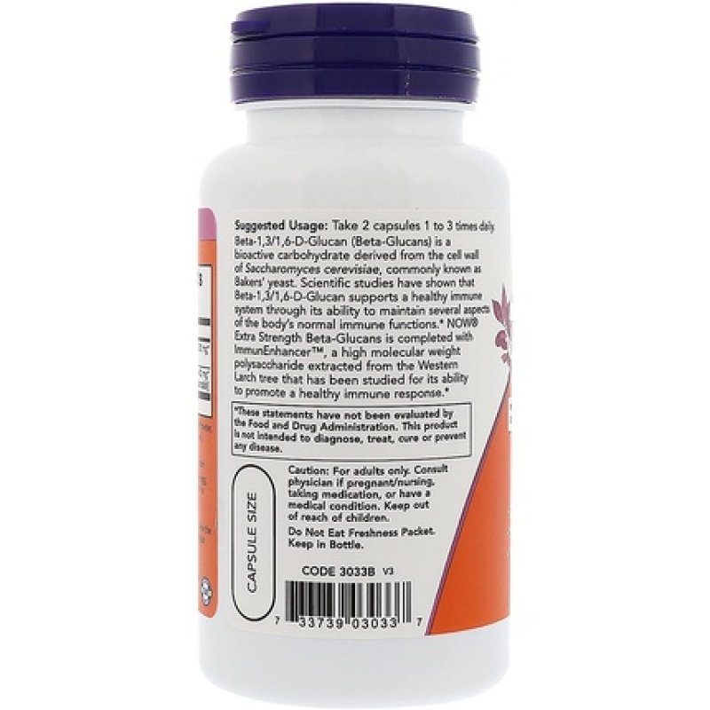 Beta Glucans, With Immune Enhancer, Xtra Strength, 250 Mg - Now Foods