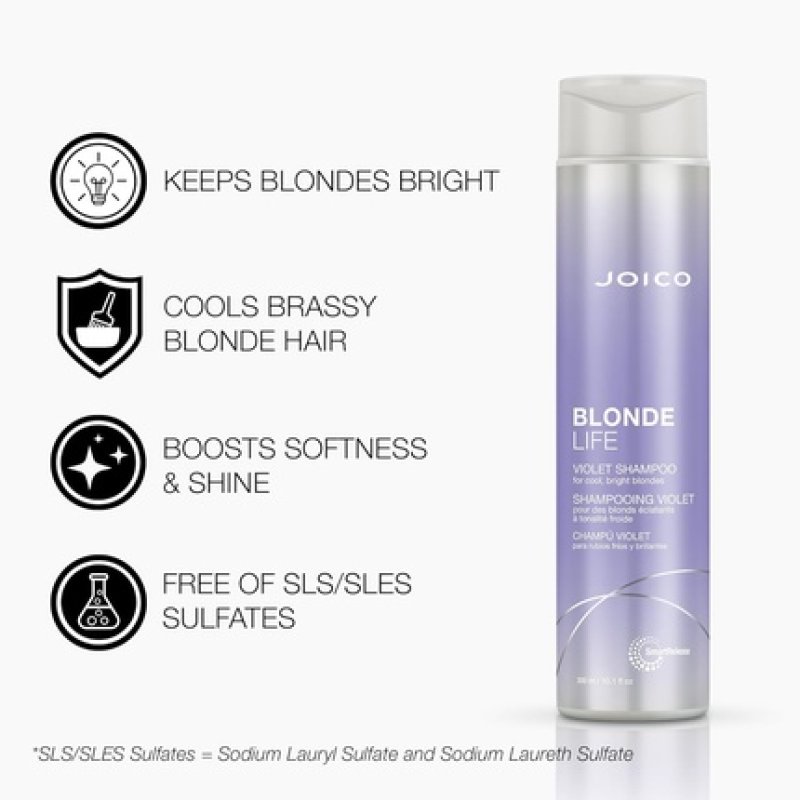 Joico Blonde Life Violet Shampoo Neutralize Brass Free of SLS/SLES Sulfates for Cool & Bright Blonde
