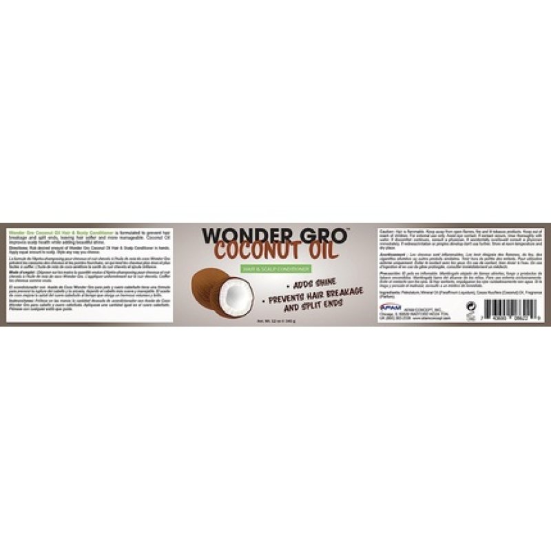 Wonder Gro Coconut Oil Hair Grease Styling Conditioner 12 fl oz - Adds Shine and Prevents Breakage and Split Ends
