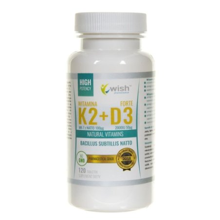 Wish Pharmaceutical Vitamin K2 MK-7 Natto 100mcg D3 2000IU 50mcg 120 Tablets