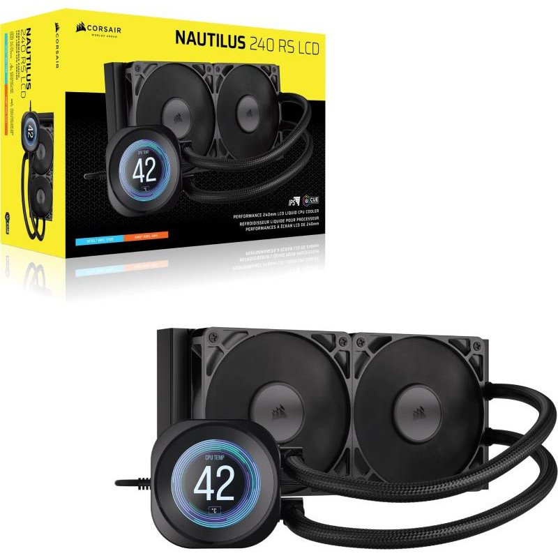 Corsair NAUTILUS 240 RS LCD Liquid CPU Cooler, Personalised LCD Screen, RS120 Magnetic Dome Fans, Daisy-Chain