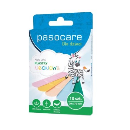 Pasocare Neon Kids Colored Adhesive Bandages Pack Of 10 Durable Childsafe Plasters For First Aid Essentials