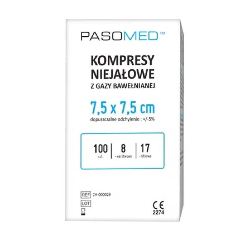 Pasomed Sterile Cotton Gauze Compresses 17 Thread 8 Layered 75 X 75 Cm 3 Pieces