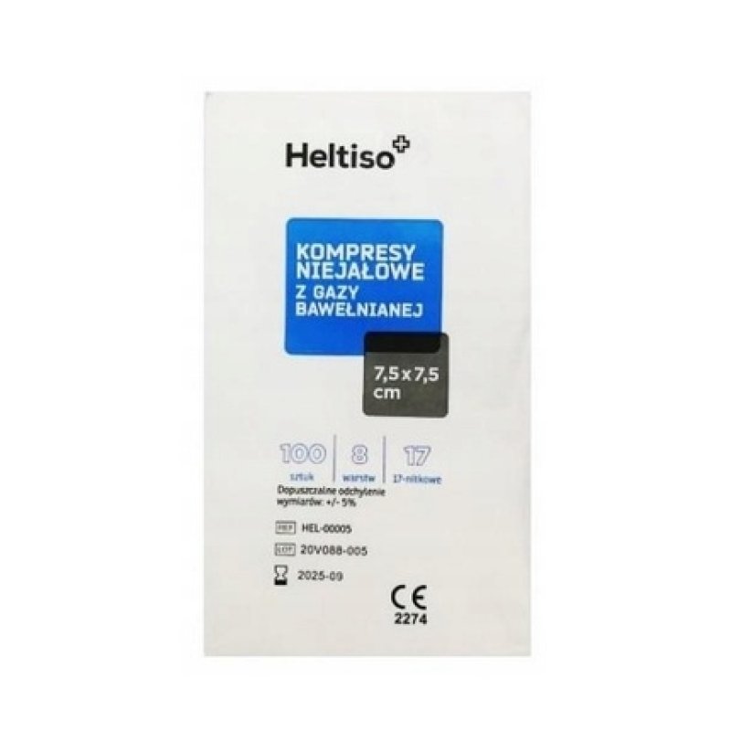 Heltiso Nonsterile Gas Compresses 17 Thread 8 Layer 75 X 75 Cm