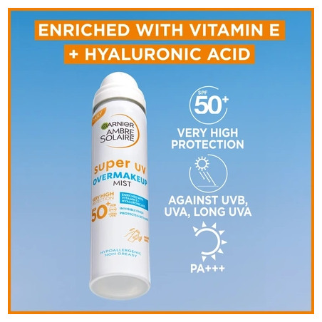 Garnier -Ambre Solaire -Super UV Over Makeup Mist - SPF 50 - 75 ml