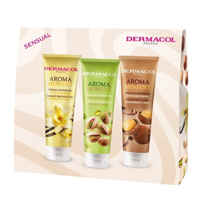 Dermacol Sensual Aroma Moment Shower Gels Sicilian Pistachio Bourbon Vanilla Macadamia Truffle 3x250ml