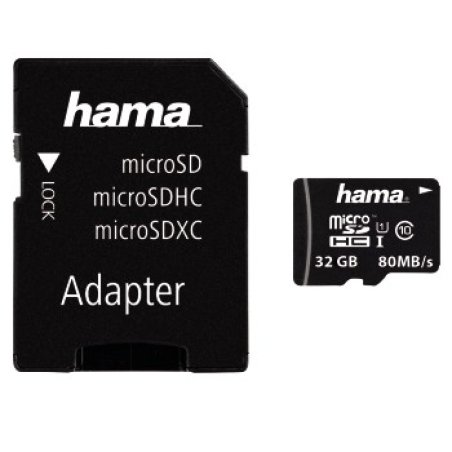 Hama 32GB MicroSDHC Card with SD Adapter, Class 10 UHS-I, V10, 100MB/s