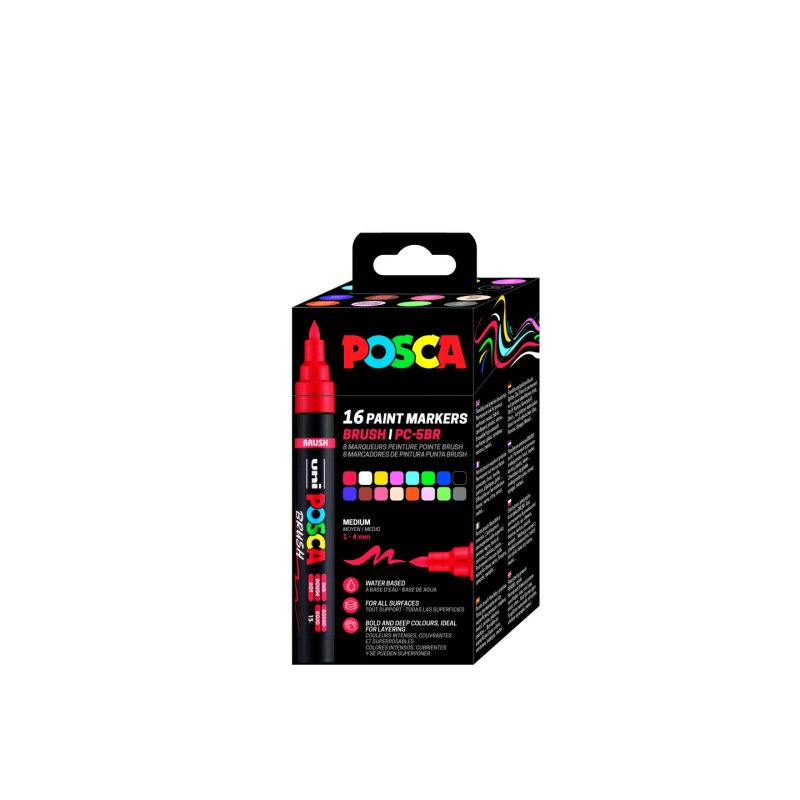 Posca - Brush PC-5BR set, 16 pcs (401677)