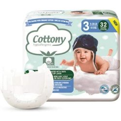 Cottony Diapers With Organic Cotton, 32 Diapers, Size 3 4-9 Kg