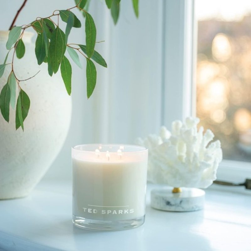 Ted Sparks Fresh Linen Scented Candle White Soy Wax 70 Hours