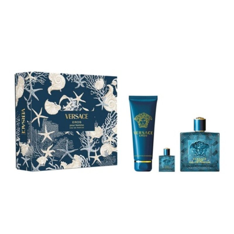 Versace Eros Eau De Parfum Spray Set 100ml Spray 150ml Shower Gel 5ml Miniature