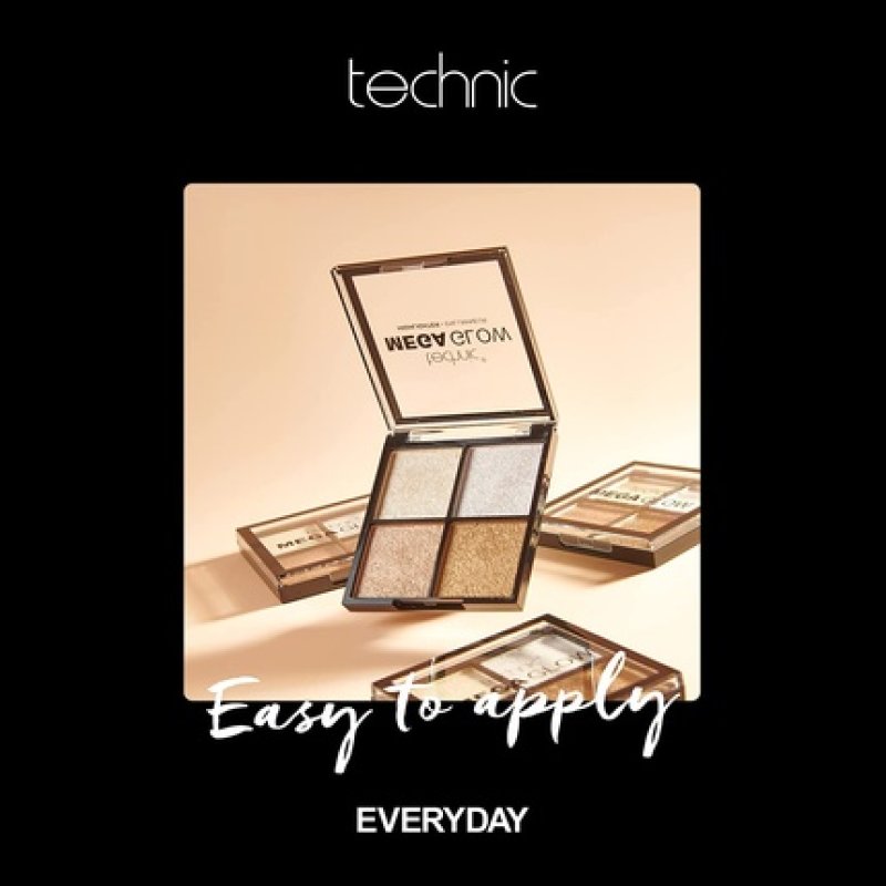 Technic Mega Glow Highlighter Palette 4 Highly Pigmented Shimmer Powders 10g