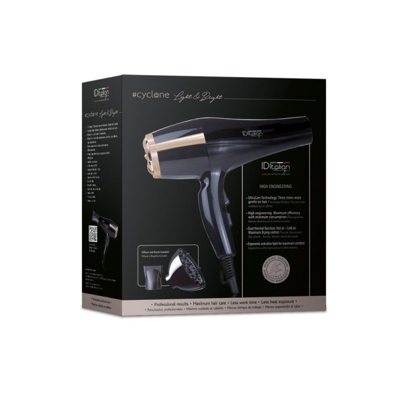 Italian Design Cyclone Air Tech 2300W Light and Brigth sèche-cheveux Noir, Or