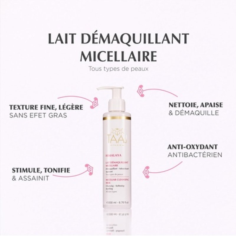 Taaj Himalaya Micellar Cleansing Milk - Cleanses and Removes Makeup