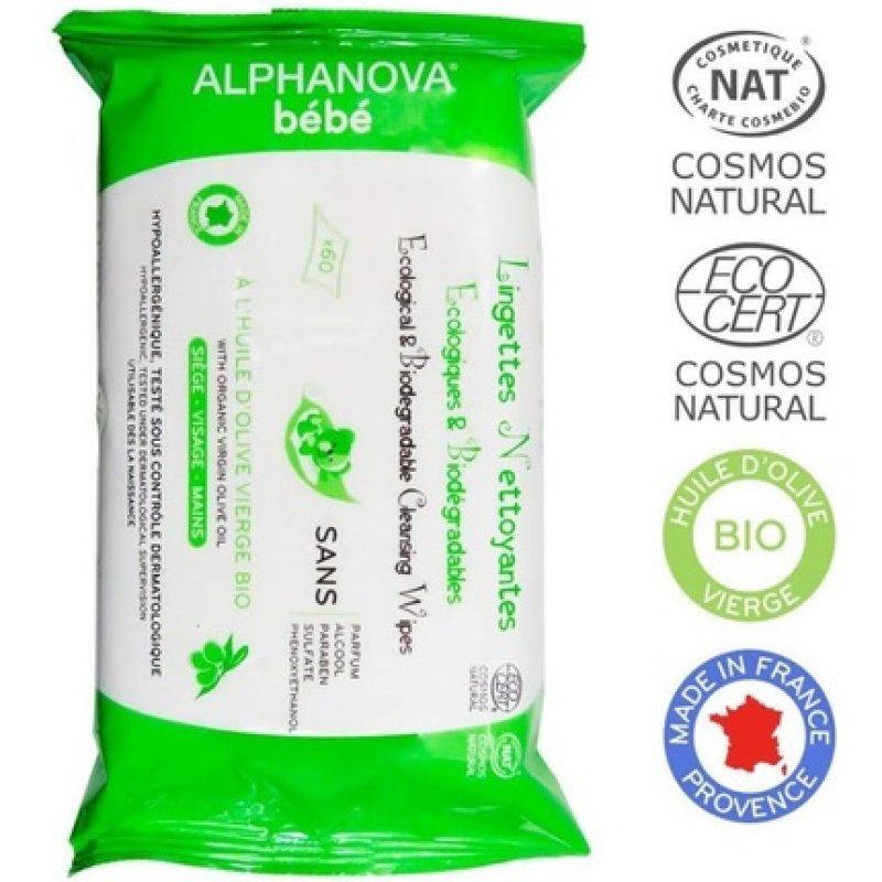 Alphanova Baby Fragrance Free Cleansing Wipes 60 Wipes
