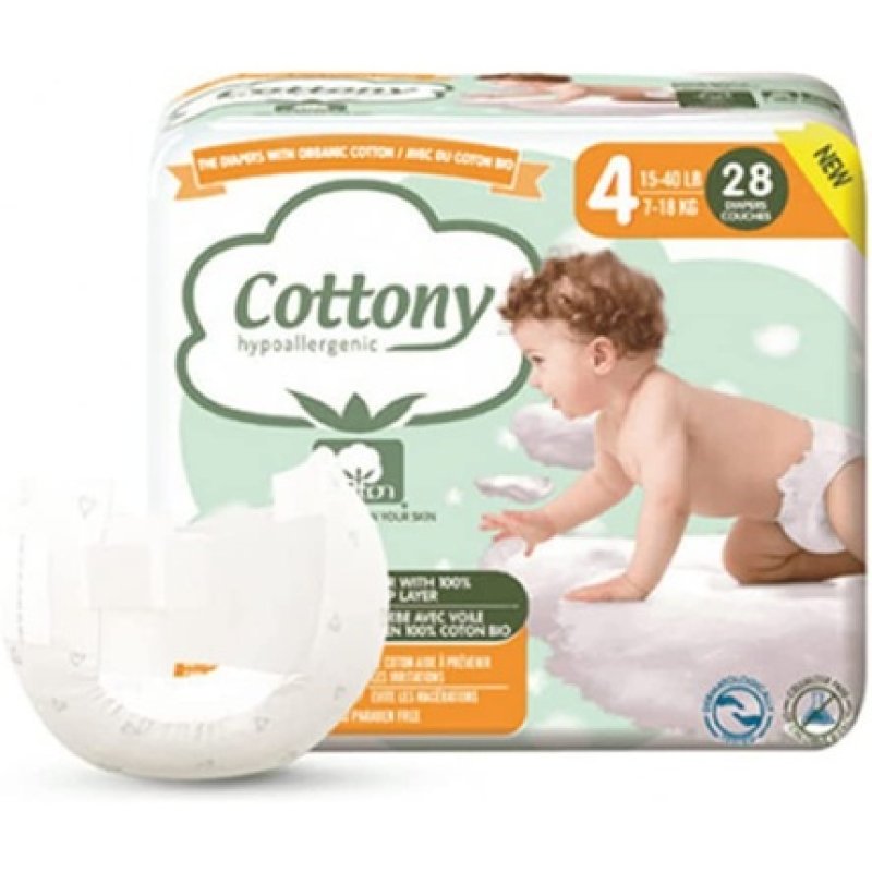 Cottony Diapers With Organic Cotton, 28 Layers, Size 4 7-18 Kg
