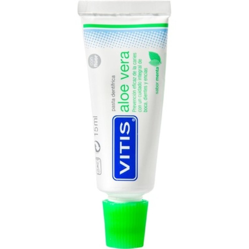 Vitis Aloe Vera Toothpaste With Fluoride Mint Flavor Travel Size Tube 15 Ml