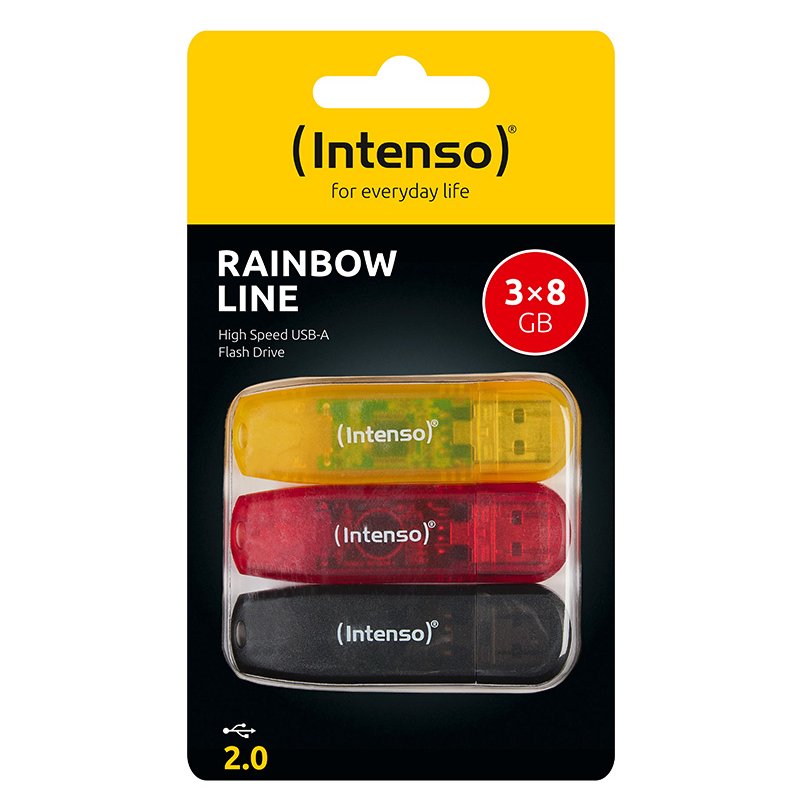 Intenso Rainbow Line Lot de 3 Clés USB 8 Go, USB-A 2.0, couleurs assorties, multipack