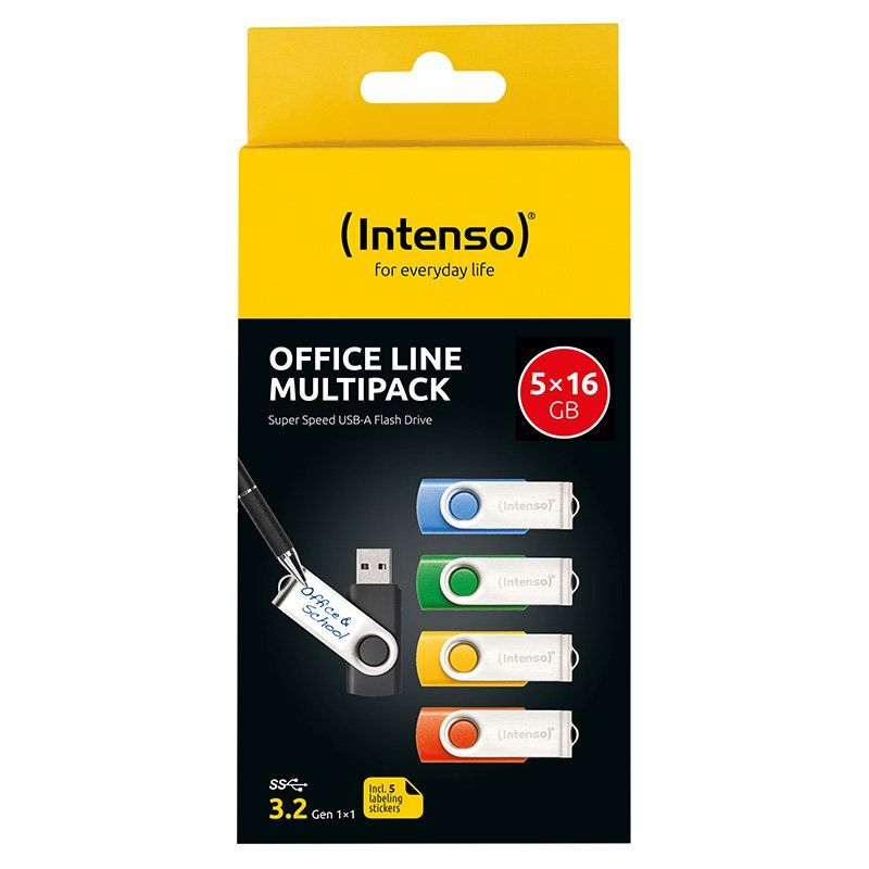 Intenso 5 x Clé USB Office Line, 16 Go, USB-A, 3.2 Gen 1x1, couleurs assorties