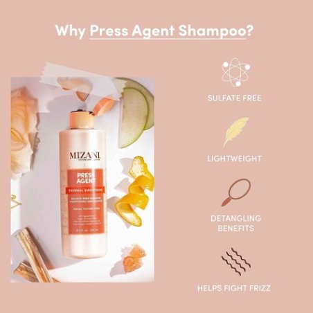 Mizani Press Agent Thermal Smoothing Sulfate-Free Shampoo for Dry, Frizzy Hair with Agave Extract and Argan Oil UV
