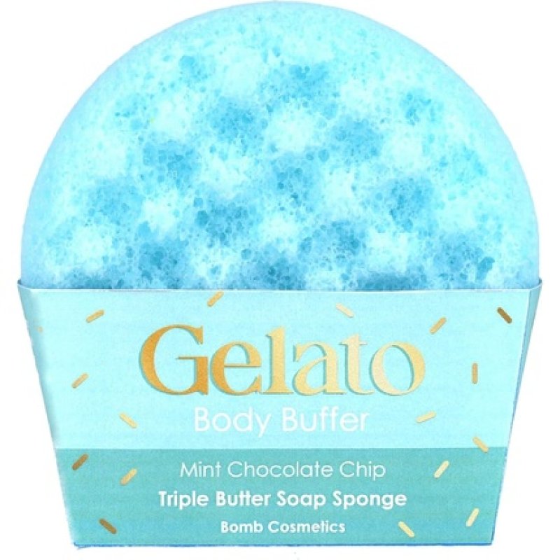 Bomb Cosmetics Mint Choc Chip Gelato Body Buffer Triple Butter Soap Sponge