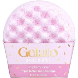 Bomb Cosmetics Raspberry Ripple Gelato Body Buffer Triple Butter Soap Sponge