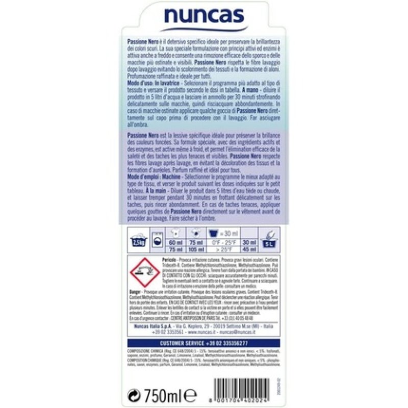 Nuncas Italia Spa Detergent for Black Fabrics Passione Nero 750ml