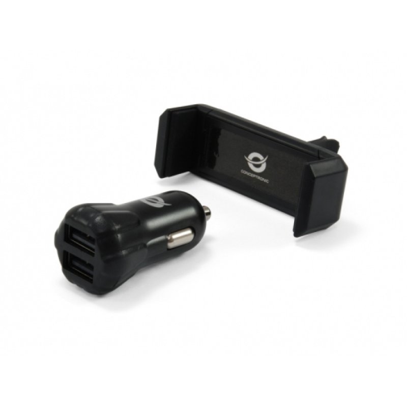 CONCEPTRONIC KFZ-Ladegerät 2-Port 2xUSB-A Halter 10W sw
