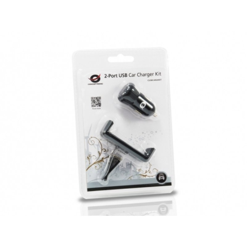 Conceptronic CUSBCAR2AKIT chargeur d'appareils mobiles Smartphone, Tablette Noir Allume-cigare Auto