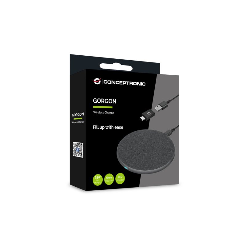 Conceptronic GORGON03G mobile device charger Headset, Smartphone Grey USB Wireless charging Fast charging Indoor