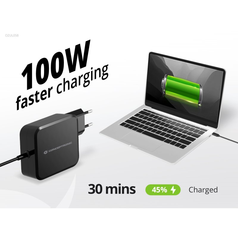 CONCEPTRONIC Ladegerät 1Port GaN USB-C Desk 100WPD3.0/PPS sw