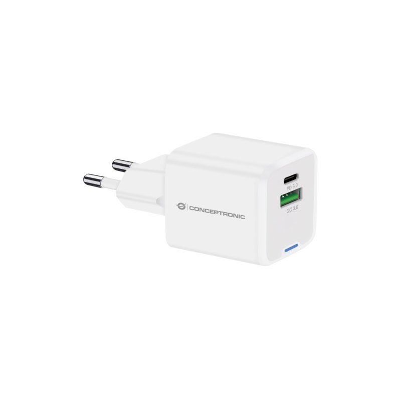 Conceptronic 2-Port 20W GaN USB PD Charger, USB-C x 1, USB-A x 1, QC 3.0, PPS