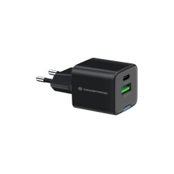 Conceptronic 2-Port 20W GaN USB PD Charger, USB-C x 1, USB-A x 1, QC 3.0, PPS