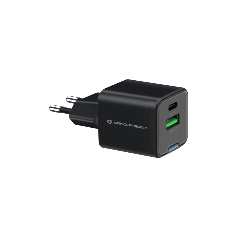 CONCEPTRONIC Ladegerät 2Port GaN USB-C/-A 20WPD3.0/PPS sw