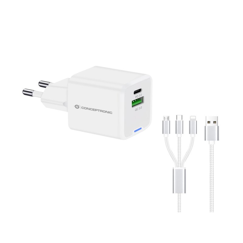 CONCEPTRONIC Ladegerät 2Port GaN 3-in-1 33WPD3.0/PPS ws