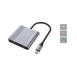 CONCEPTRONIC 4-1 Dock USB-C-2xHDMI/USB-A/100WPD 25cm gr