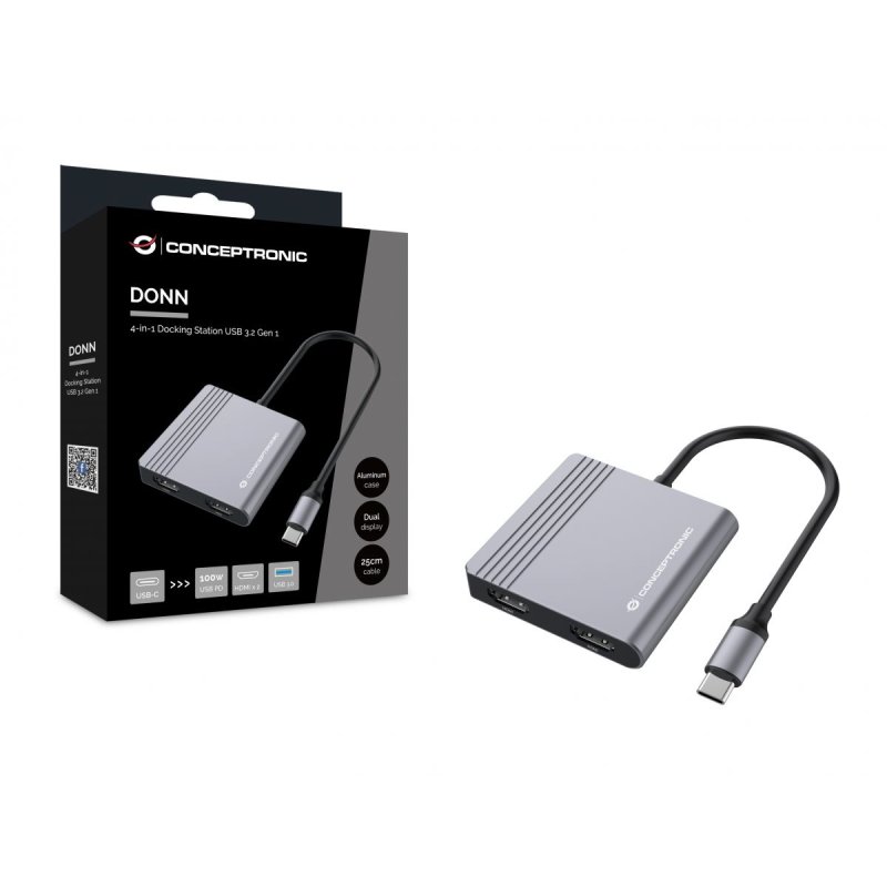 CONCEPTRONIC 4-1 Dock USB-C-2xHDMI/USB-A/100WPD 25cm gr