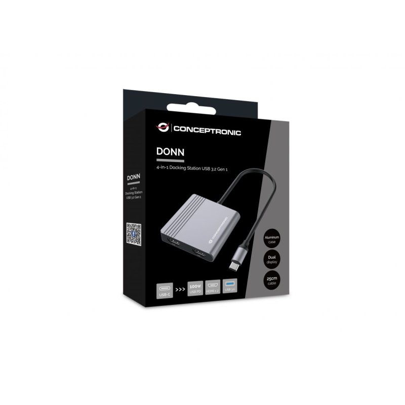 CONCEPTRONIC 4-1 Dock USB-C-2xHDMI/USB-A/100WPD 25cm gr