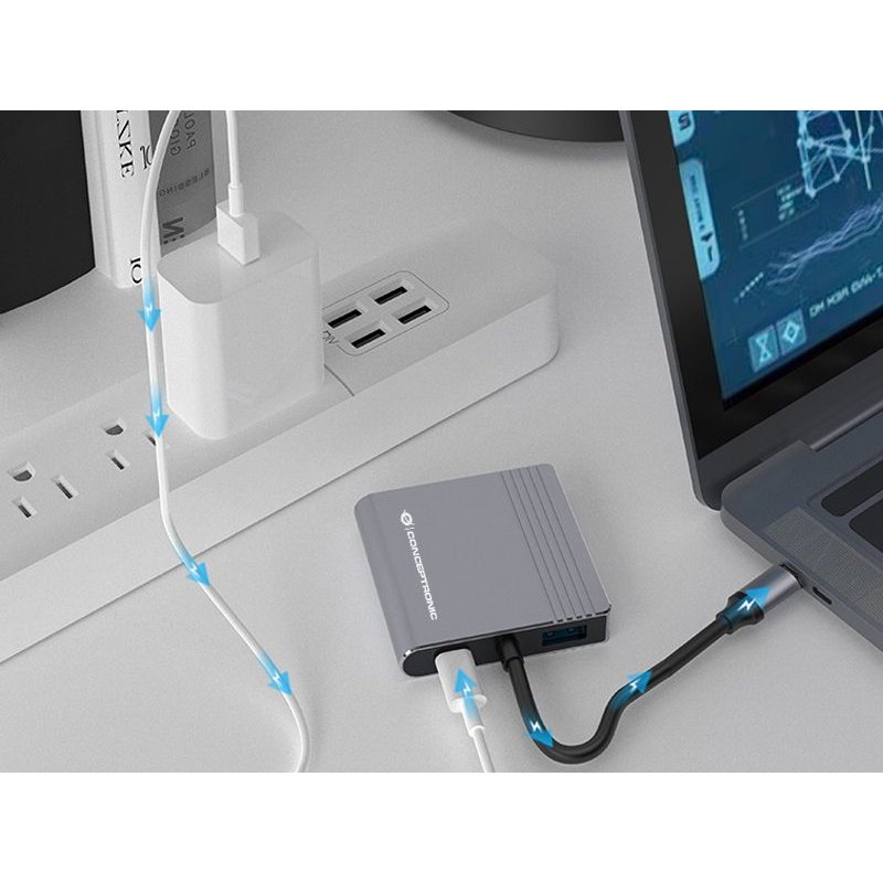 CONCEPTRONIC 4-1 Dock USB-C-2xHDMI/USB-A/100WPD 25cm gr