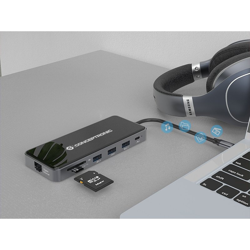 CONCEPTRONIC 12-1 Dock USB-C-2xHDMI/3xUSB-A/AUX/ 25cm gr
