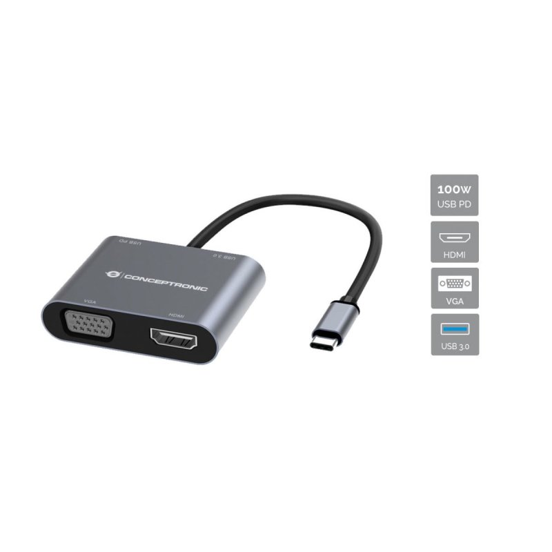 Conceptronic DONN16G Avec fil USB 3.2 Gen 1 (3.1 Gen 1) Type-C Gris