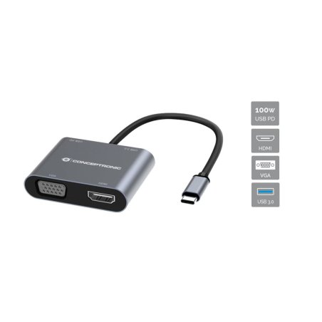 Conceptronic DONN16G Avec fil USB 3.2 Gen 1 (3.1 Gen 1) Type-C Gris
