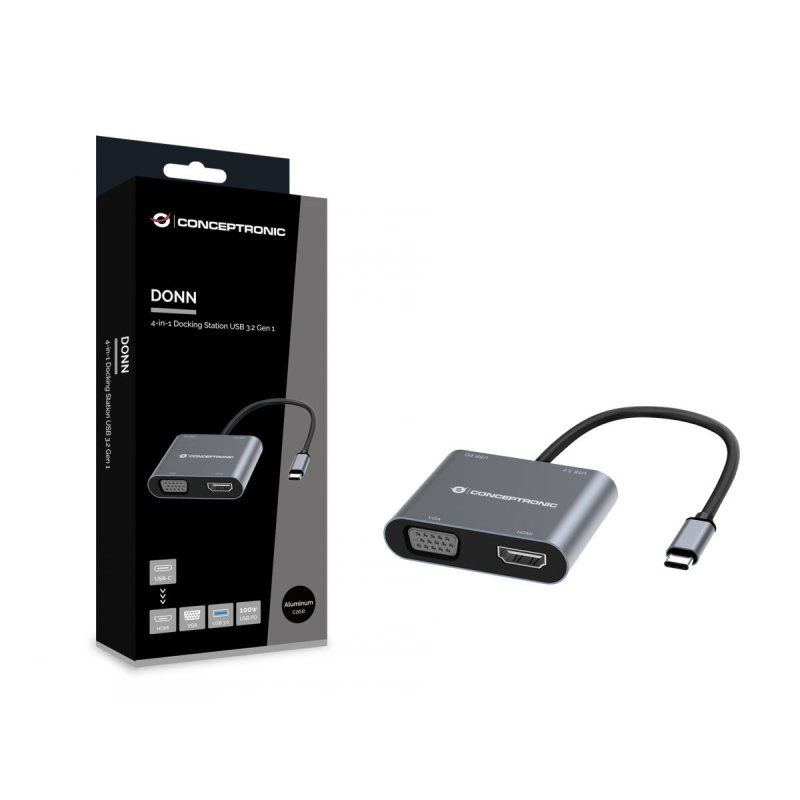 CONCEPTRONIC 4-1 Dock USB-C-HDMI.USB3.0.VGA.100WPD 15cm gr